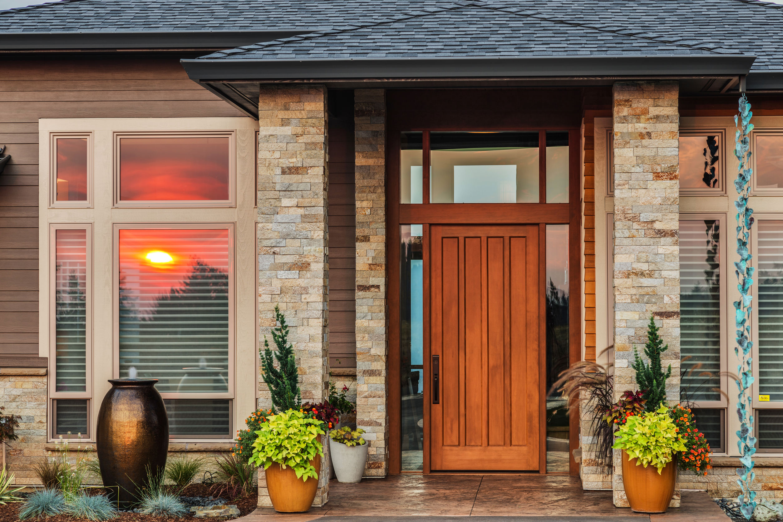 home exterior detail with reflection of colorful sunset 50557081 - home exterior detail with reflection of colorful sunset